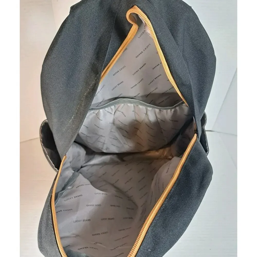 Lucky Brand Unisex Backpack Bag Gray Brown Canvas Leather Fortune Padded 17